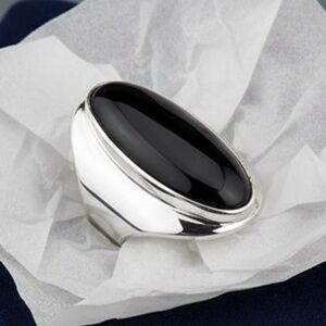 Womens Black Onyx Sterling Silver .925 Large Oval Cocktail Ring